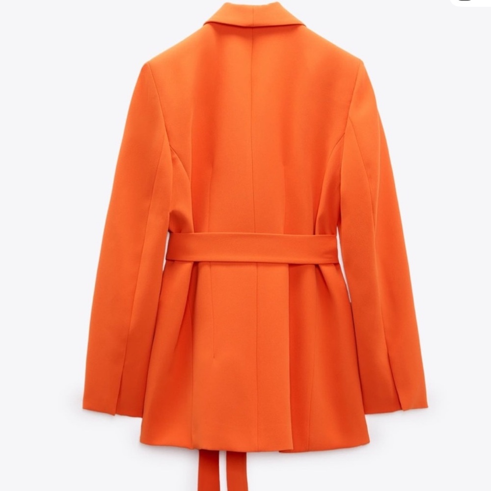 Zara Orange blazer suit jacket belted with belt with tie longline XS workwear - Picture 3 of 10